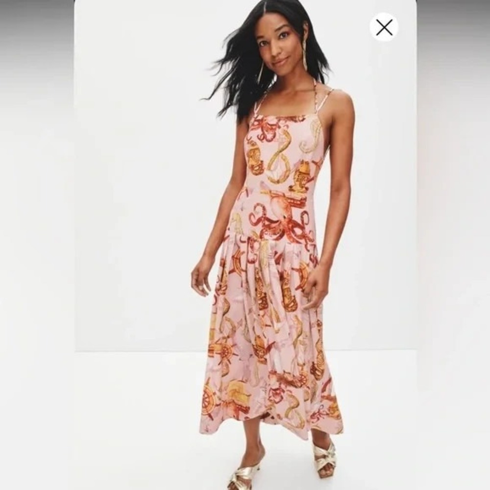 FARM RIO Nautical Wonder Pink Strappy Maxi Dress XS Beach Sea‎ Animals